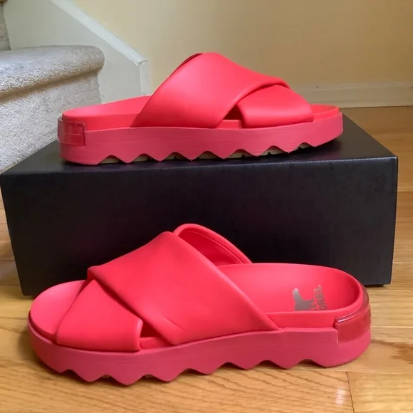 Sorel Leather Viibe Slide Sandal Red Glo/ Gum 16 SZ 9.5 - Picture 2 of 12